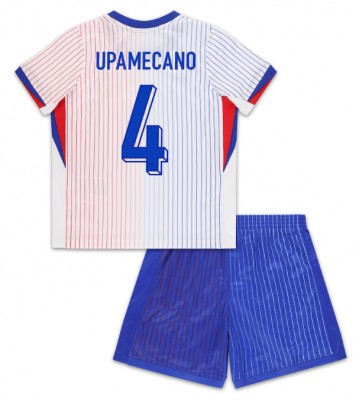 France Dayot Upamecano #4 Replica Away Stadium Kit for Kids Euro 2024 Short Sleeve (+ pants)